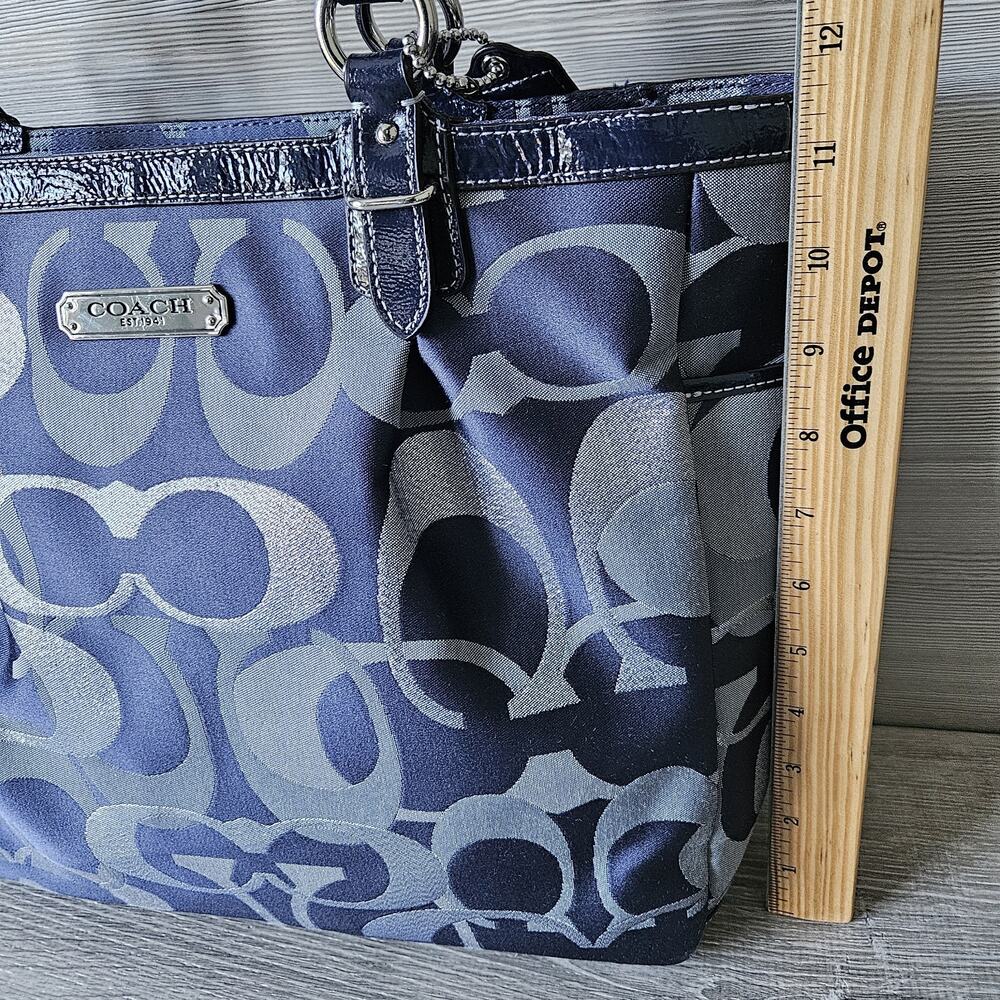 Coach Optic Signature‎ C Logo Tote Bag Large Patent Blue Silver F19675 Art Purse - Picture 12 of 16
